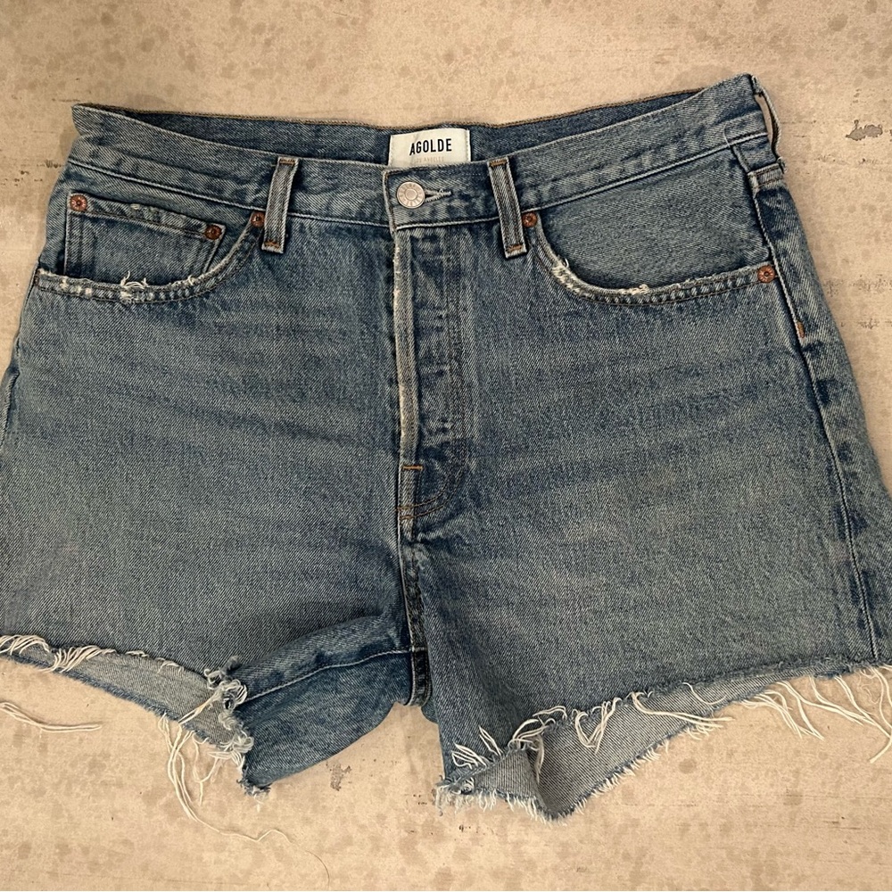 AGOLDE Parker Long  Denim Cutoff Shorts